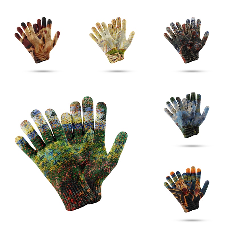 3d print heren en dames winter ski handschoenen outdoor rijden touchscreen wanten dames dikke warme stretch gebreide handschoenen