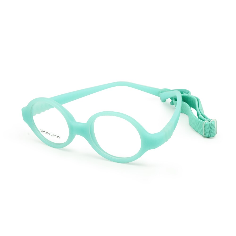 Babybriller størrelse 37mm uden skruesikker bøjelig med rem, fleksibel optisk børneramme og plano-linser, briller til børn: Grøn