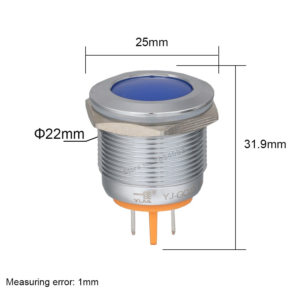22mm Metal Indicator light LED Signal Lamp Warning light Car Boat Pilot Panel Signal Light 6V 12V 24V 220V 110V RGBYW Waterproof