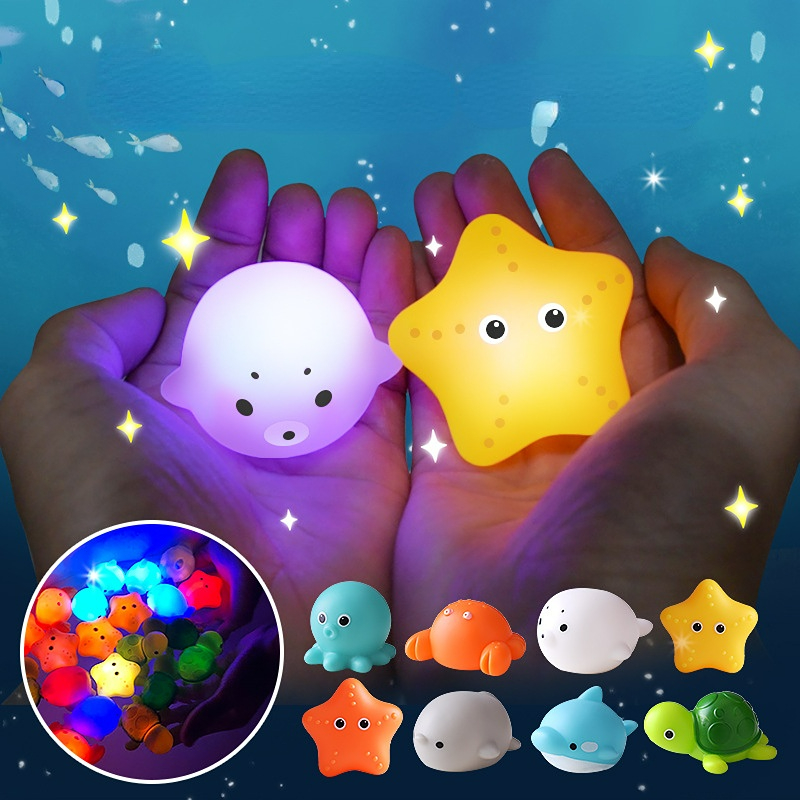 Juego de agua de lavado de animales brillante, red ligera de agua flotante, pesca, peces, juguetes acuáticos, juguetes de baño para bebés flotantes