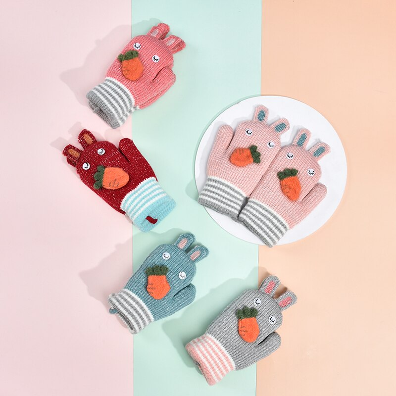 Winter gebreide kinderhandschoenen warme zachte konijnenwol cartoon kinderhandschoenen kindervingerhandschoenen voor jongens en meisjes