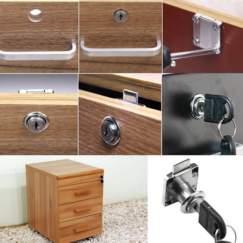 Skuffelås med 2 nøgler zinklegeringsmøbler dørkabinetlåse til skrivebords brevkasse  --m25