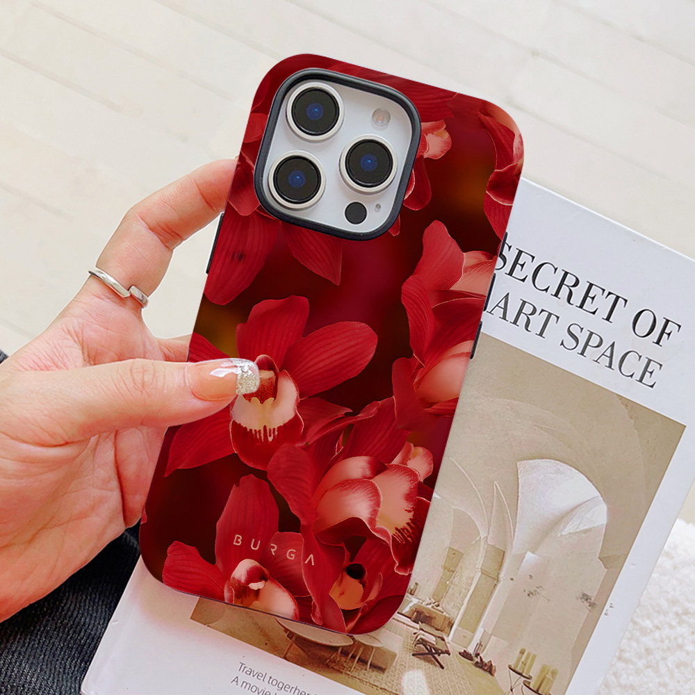 BURGA luxury- Pink flower picture Phone Case for IPhone 16 15 14 13 12 11 Pro Max Plus Luxury Double-layer Back Cover: EVA / black