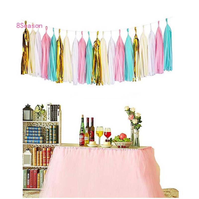20 st silkespapper tofs krans rosa blå banderoll papper gör det själv fest krans för födelsedag baby shower bröllopsfest dekorationer