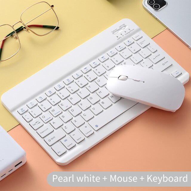 For iPad Teclado Bluetooth Keyboard Mute Wireless Mouse For Xiaomi Samsung Huawei Tablet Phone Android IOS Windows: White K M