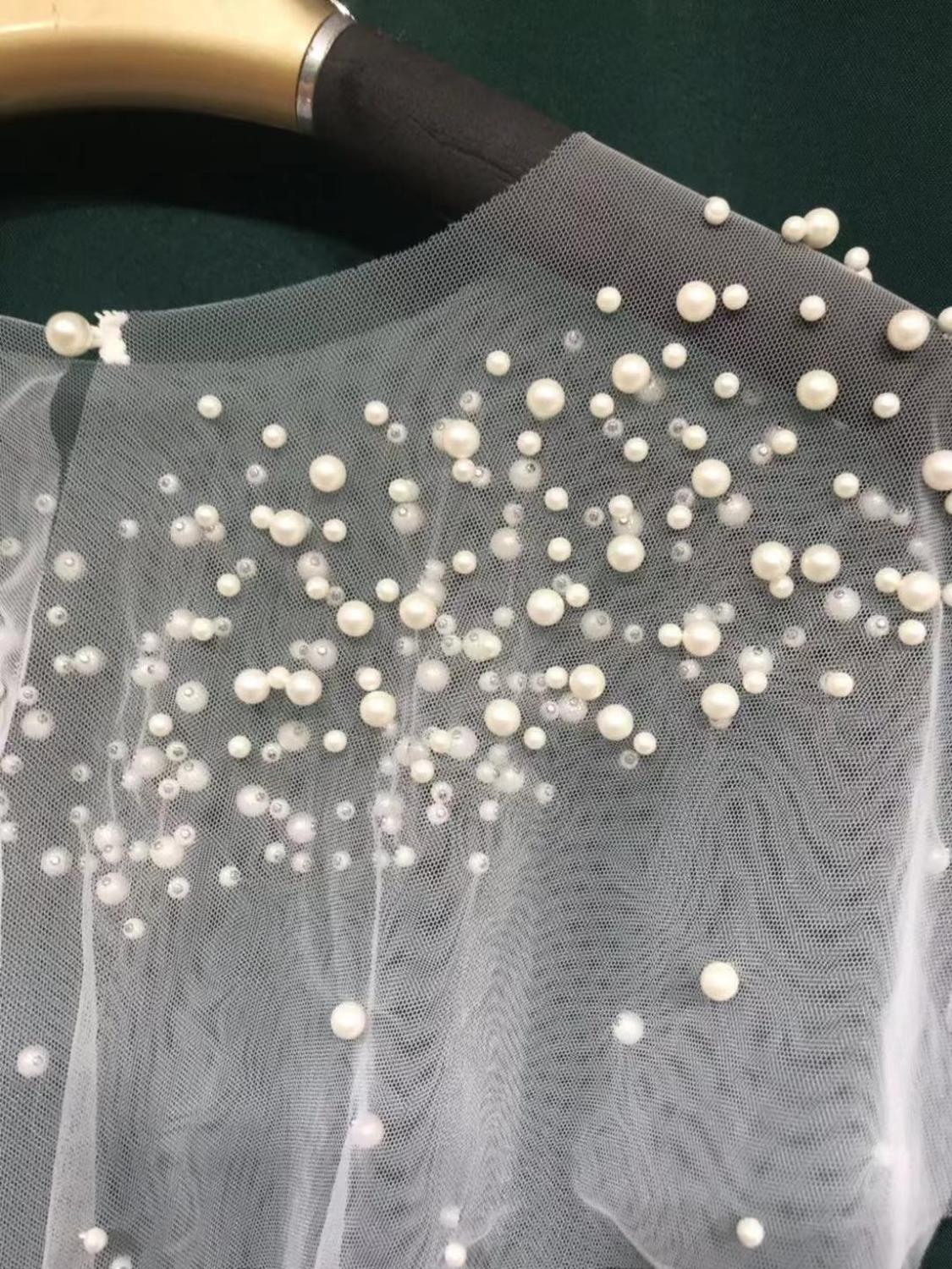 Pearls Tulle Wedding Wrap Short Prom Party Shawl BOLERO Bridal Cape Wedding jacket