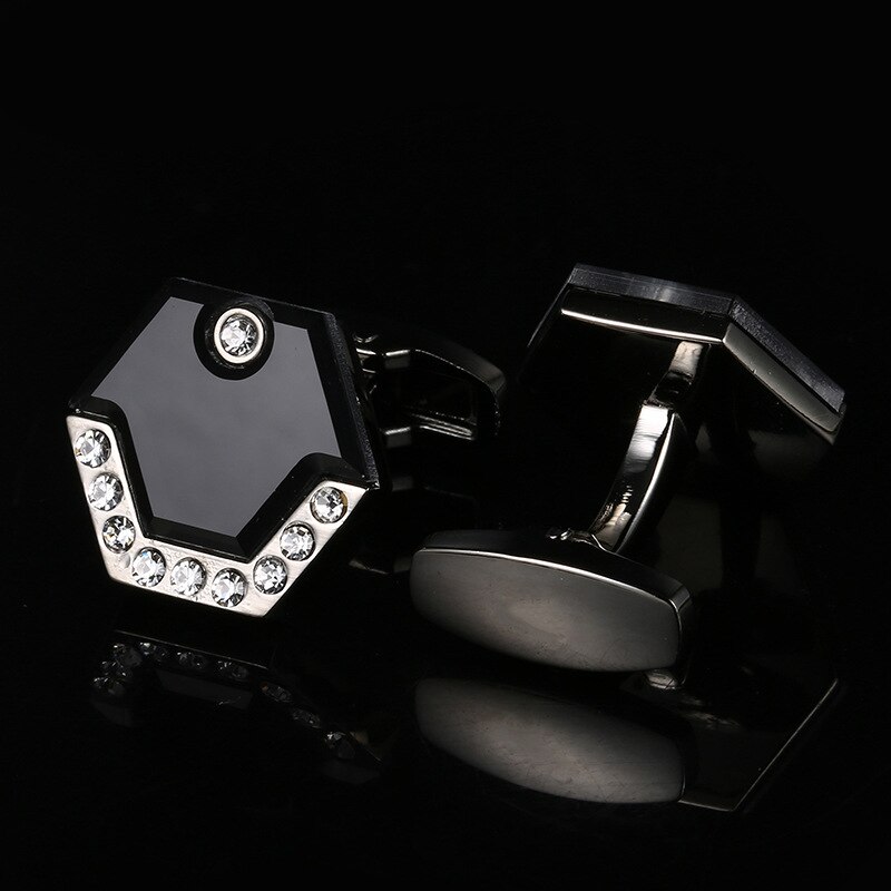 Black Inlaid White Crystal French Shirt Cufflinks Men Business Banquet Casual Dating Wedding Celebration Cuff Links