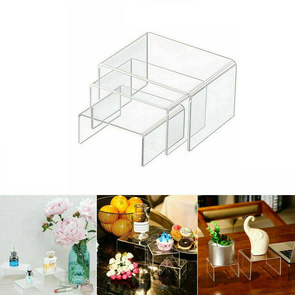 3 stk. klart akryl display stativ hyldeholder vindues counter display smykker montre