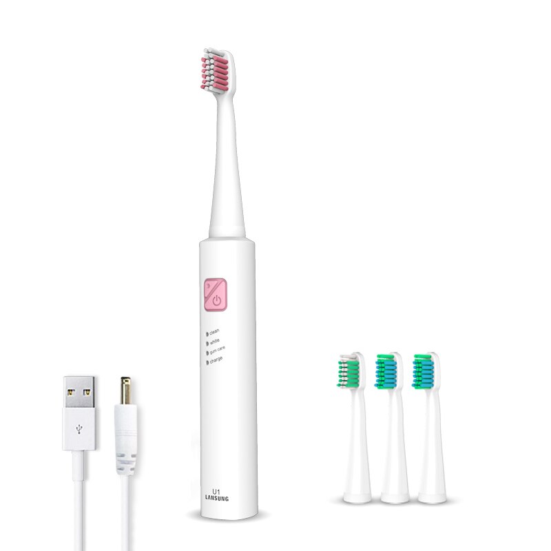 Ultrasonic Sonic Electric Toothbrush Rechargeable Tooth Brushes electric toothbrush with U1 tooth brush heads cepillo dental 4: pink 4 heads