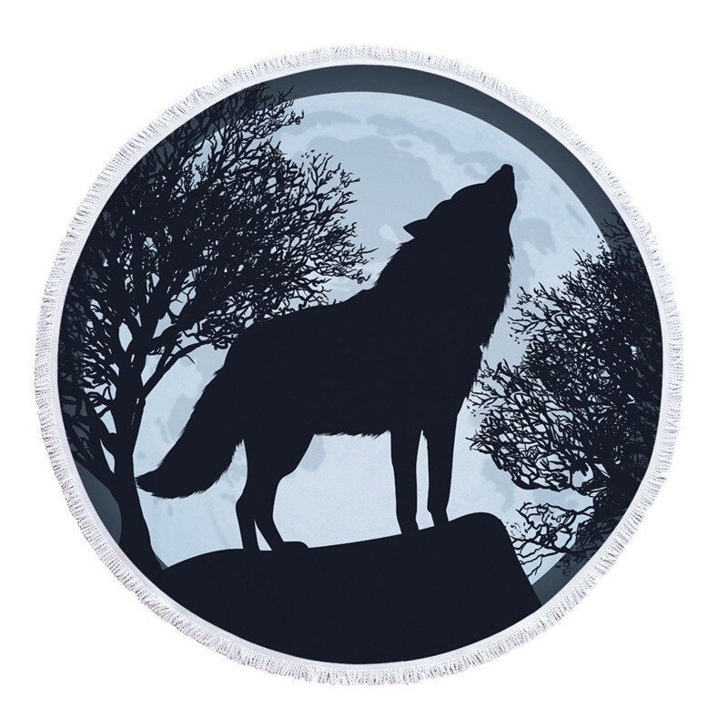 Mikrofiber strandhandduk med tofsar för vuxna barn yoga tofs vargfilt stor rund handduk tryckt gobeläng heminredning: 6