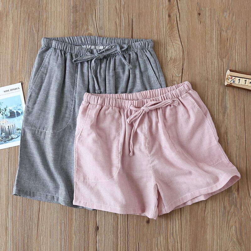 Women's Trousers Cotton Gauze Spring / Summer Thin Plaid Home Pants Loose Men Pajamas Elastic Waist Sleep Bottoms Lounge Pants