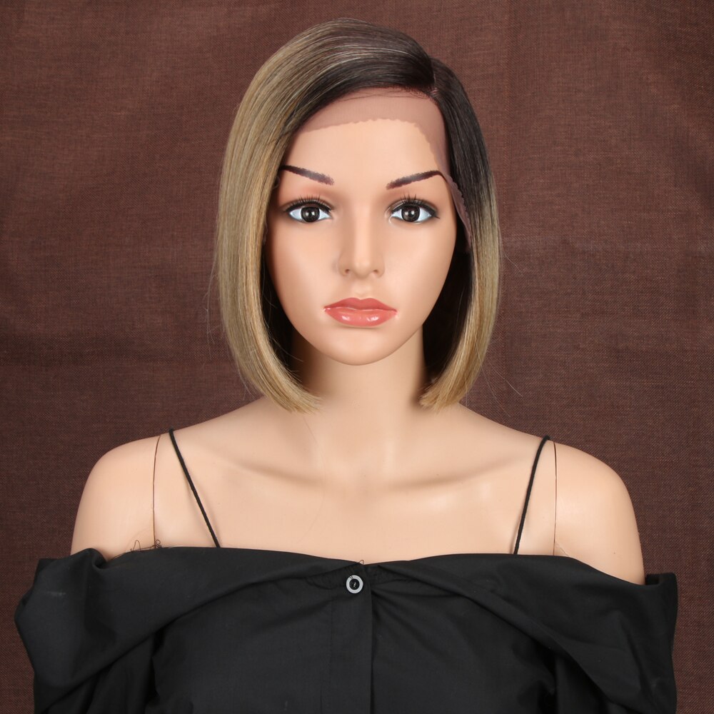 Bella Korte Pruik Bob Lace Pruik Synthetische 10 Inch Omber Blonde 613 Bruin Rood Bob Steil Haar Zijscheiding Pruiken voor Vrouw Cosplay: TT6-23C