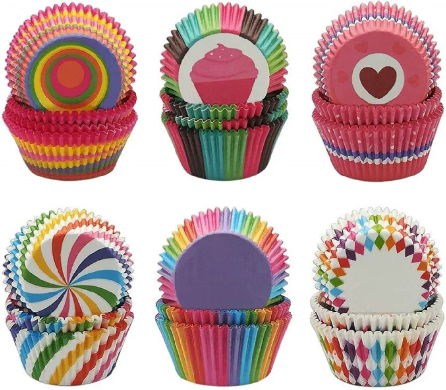 100 Stück Regenbogen Kuchen Papier Futter Tasse Kuchen Deckel Backform Muffin Kasten Tasse Gebäck Dekoration Werkzeug Küchen zubehör