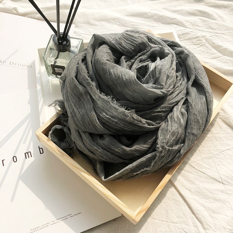 Japanese Style Linen Cotton Tassel Scarf Men Scarf Bufandas Solider Color Spring Autumn Warm Soft Kroean Style Scarves: Dark Gray