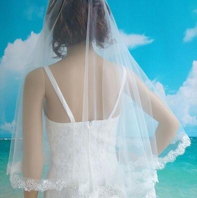 Velos de novia de tul con borde de lentejuelas blancas, accesorio de novia de 120cm con cuentas de un nivel, 2024