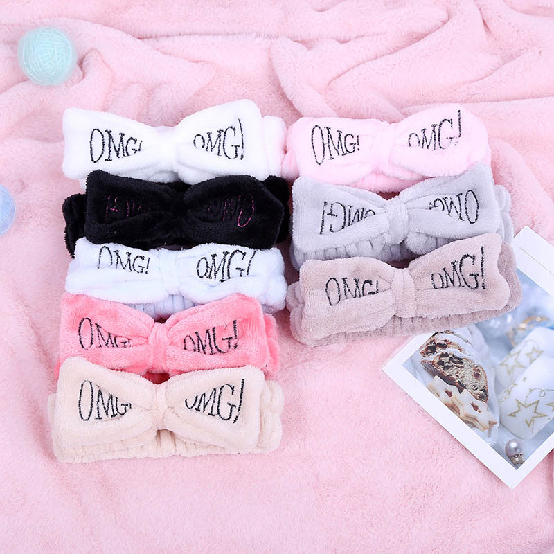 Omg Brief Coral Fleece Wassen Gezicht Haarbanden Voor Vrouwen Leuke Zachte Boog Meisjes Hoofdbanden Haarbanden Tulband Haar accessoires