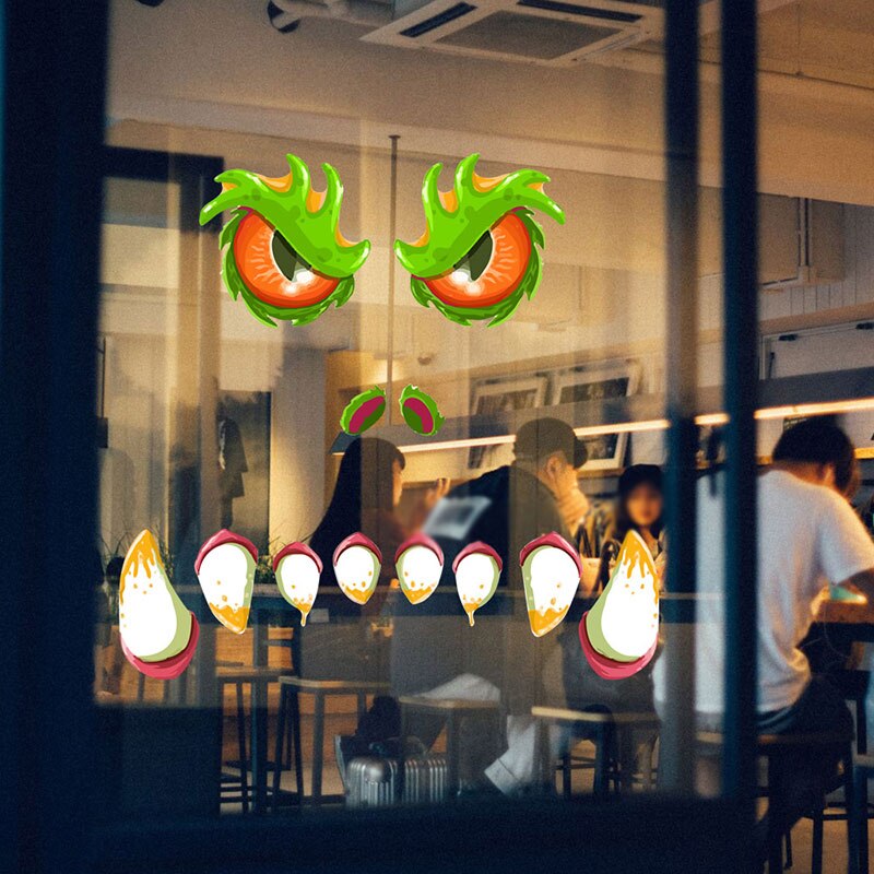 Halloween Monster Wall Sticker Room Home Decoration Scary Eyes Fangs Claws Door Stickers Poster DIY Monster Wallpaper