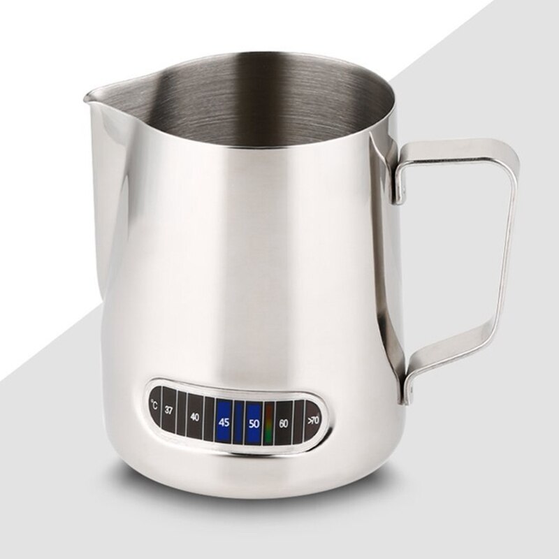 Edelstahl Krug mit Thermometer Milch Aufschäumen Krug Espresso Kaffee Krug Barista Handwerk Milch Aufschäumen Krug 600Ml