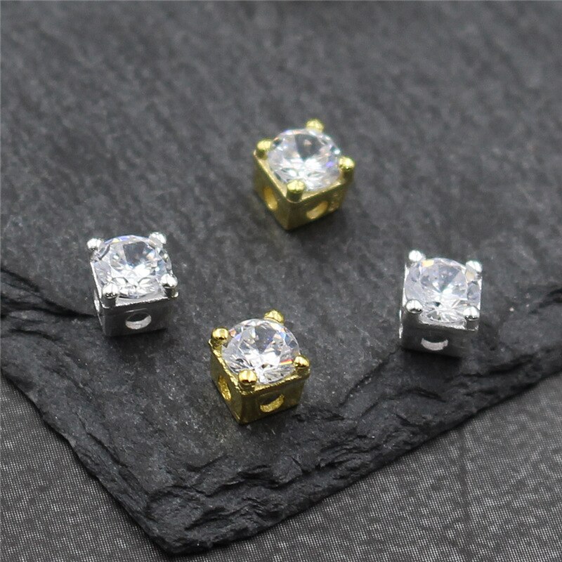 100% 925 Sterling Silver Spacer Beads With AAA Zircon Pretty Gold Color Charm Silver Beads DIY Jewelry Making Bracelets Findings