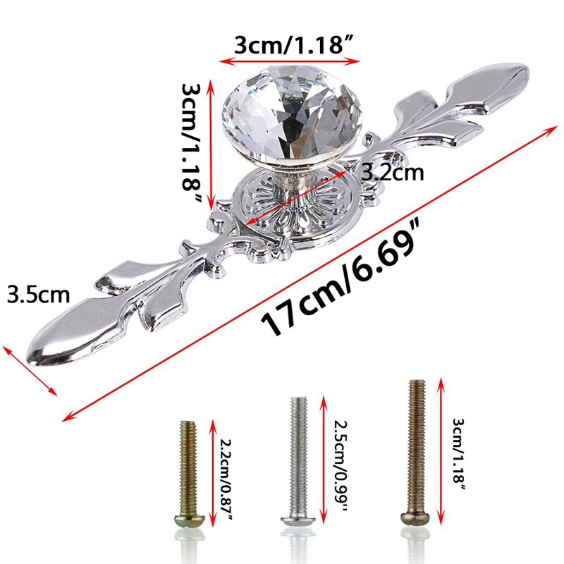 SHGO -5 Pack Crystal Drawer Knobs with Silver Plate - Diamond Shape Cabinet Drawer Knob Drawer Pull Handle Cupboard Wardrobe