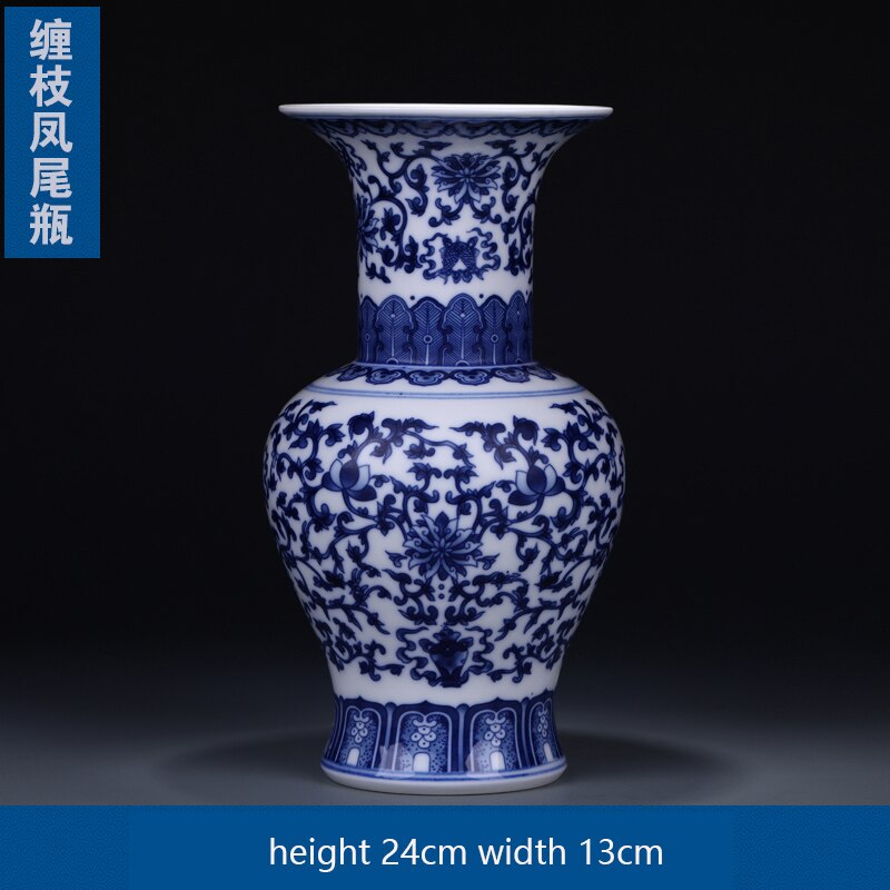 Jingdezhen Ceramics Ancient Blue and White Porcelain Vase and Flower Arrangement