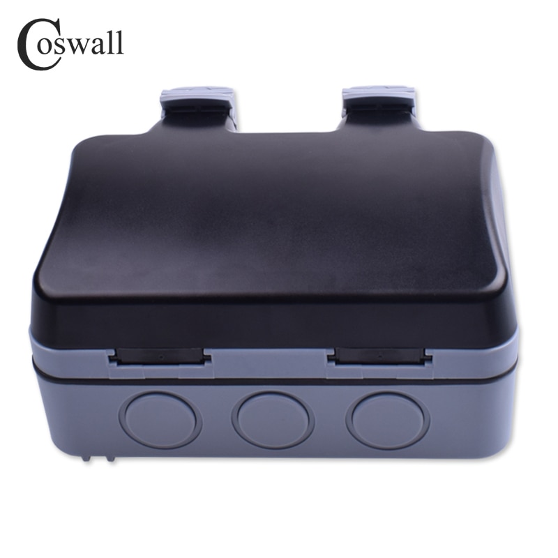 Coswall IP66 Waterproof Outdoor EU Standard Wall Socket With 2 USB Charge Port + 1 Gang Momentary Contact Push Button Switch