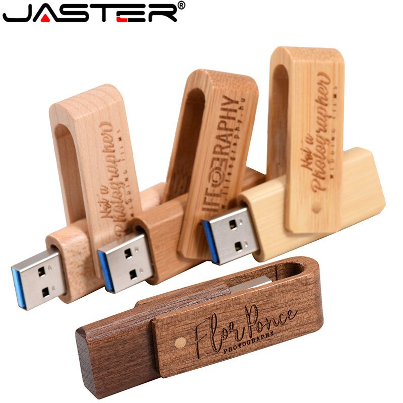 Jaster 4 Model Draaien Houten Logo Usb Flash Drive 4 Gb 8 Gb 16 Gb 32 Gb 64 Gb Usb 2.0 Logo Graveren