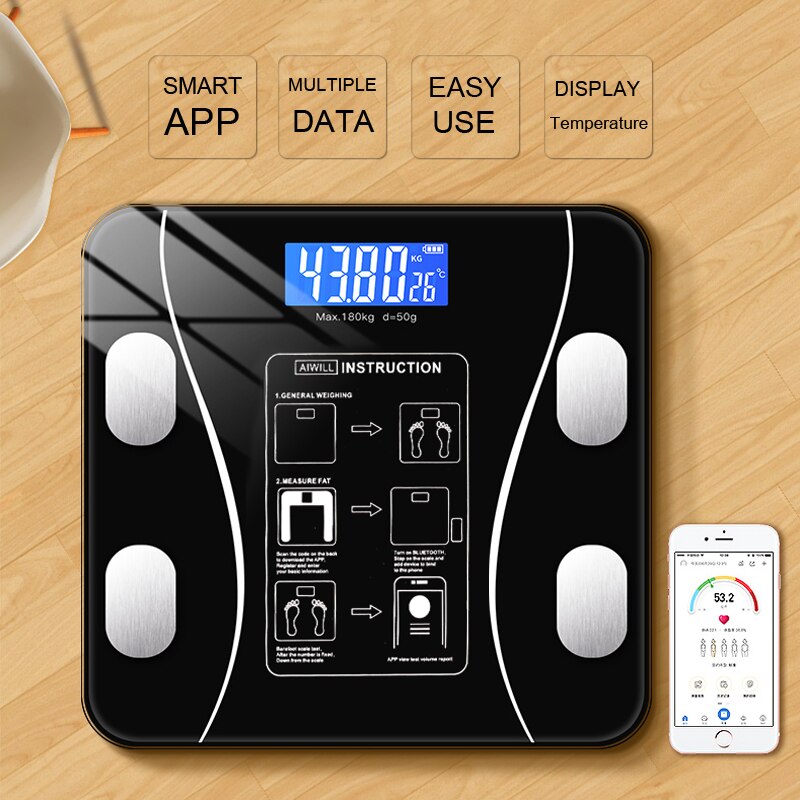 Báscula Digital inalámbrica inteligente para baño, Analizador de composición corporal con aplicación Bluetooth para Smartphone