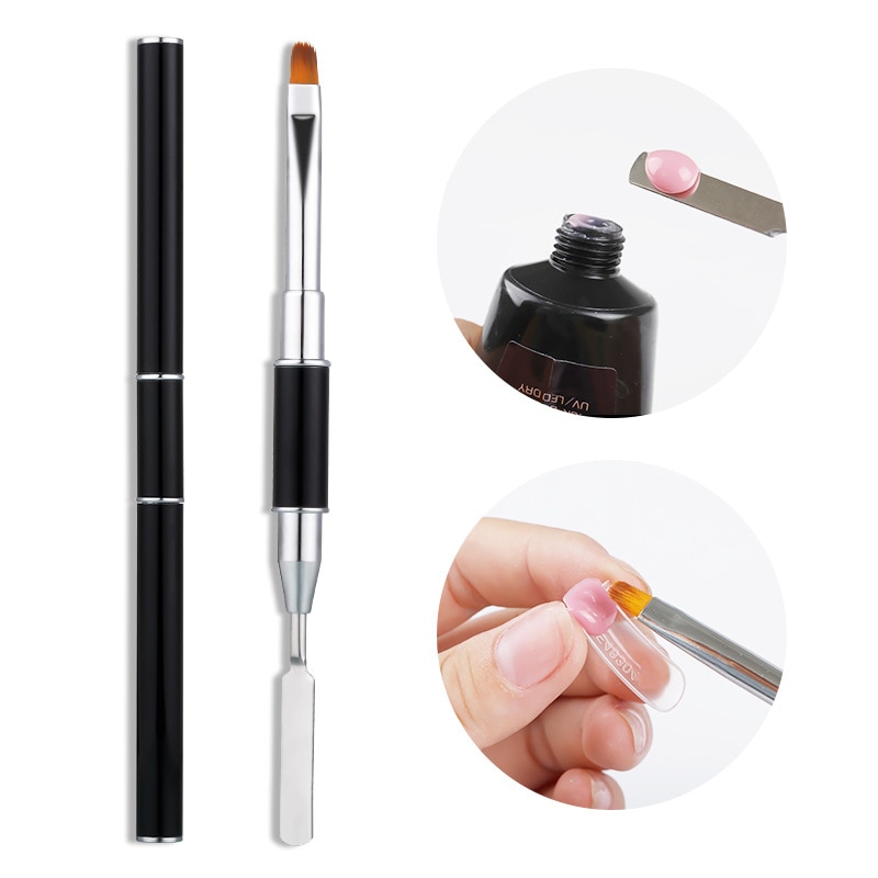 1Pc Dual Ended Nail Art Acryl Uv Gel Extension Builder Bloem Schilderen Pen Brush Uv Gel Remover Spatel Stok manicure Tool