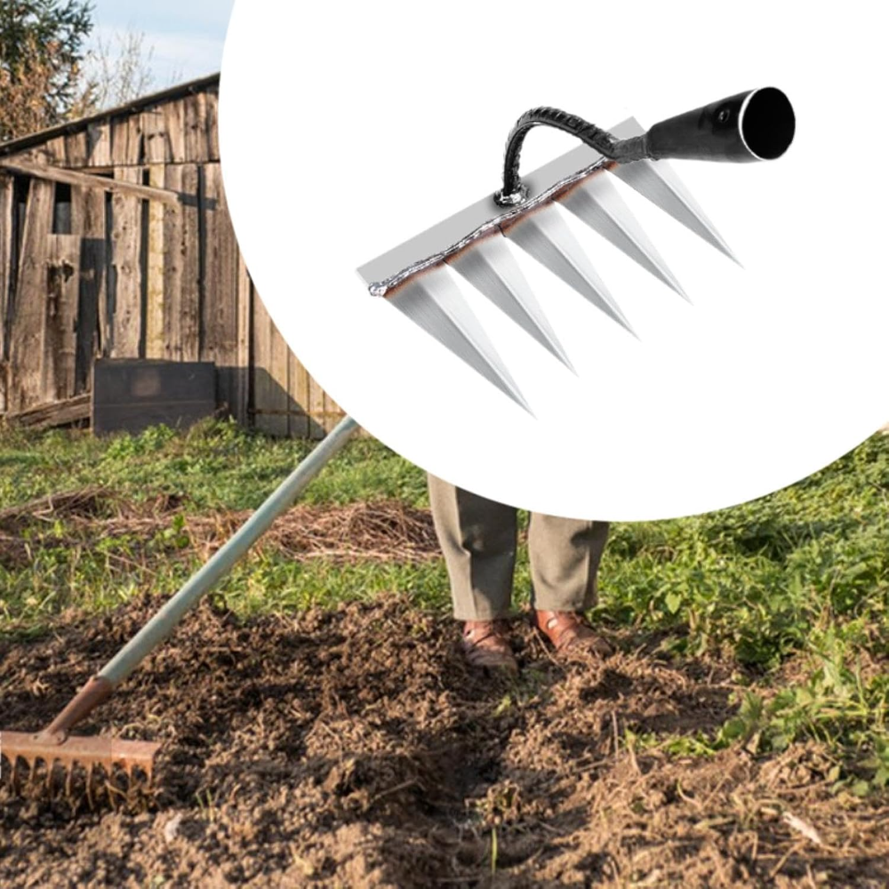 Rastrillo de mano para jardín, rastrillo de deshierbe, herramienta de deshierbe de Metal para jardín, rastrillo de jardín para agricultura, arado de verduras, aflojamiento del césped, con