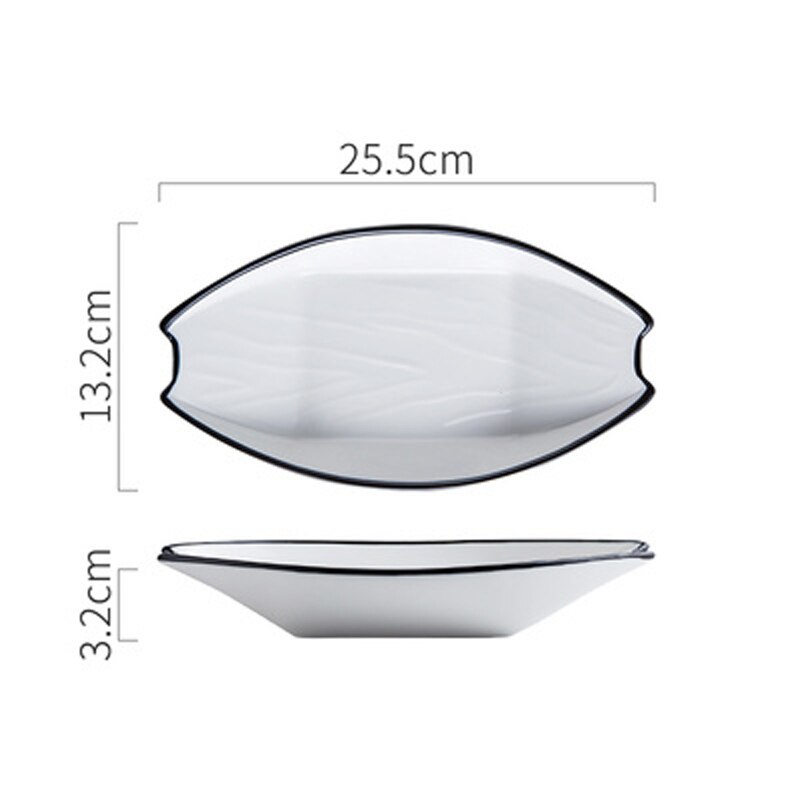Assiette rectangulaire en céramique pour bateau, assiette rectangulaire Simple à ligne noire, ustensiles de cuisson ménagers, plateau nordique assiette de poisson, fromage riz cuit P: B