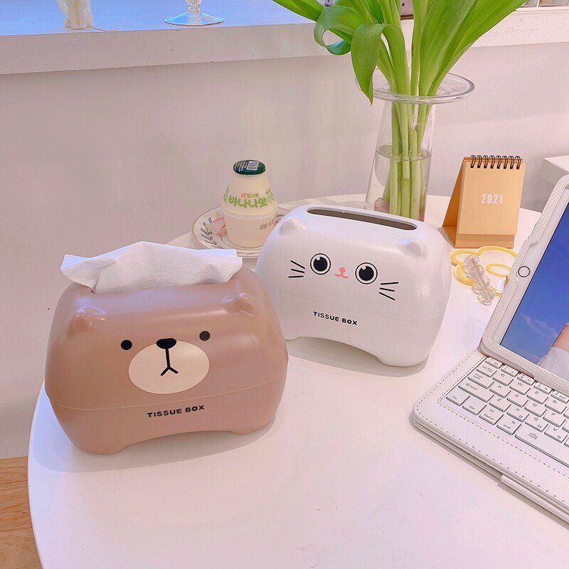 Multifunctional Nordic Style bear Plastic Tissue Box Paper Towel Tissue Case Organizer Home Table Decor Household Supplies