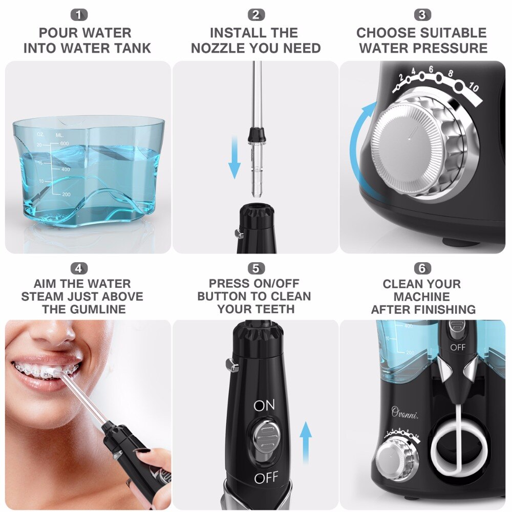 Oral Irrigator Water Flosser Portable Electric Dental waterpik 7 Jet tips 600ML Water Tank Tooth Care Teeth Cleaner Toothbrush
