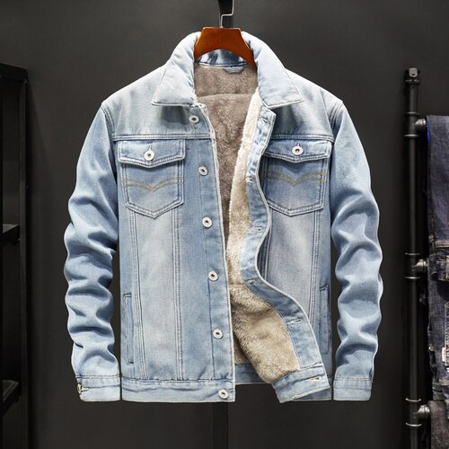 Stor størrelse vinterjakke mænd jeans tykkere varm mænd denimjakke streetwear hip hop casaco masculino overfrakke  jj60jk: Lyseblå / Xl