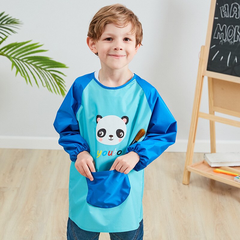 Chico Delantales para pintar niños dibujo delantal de manga larga chico s Baberos bonitos dibujos animados babero para bebé impermeable infantil comer alimentación de bebé babero: Light blue / S for 3 -6 year
