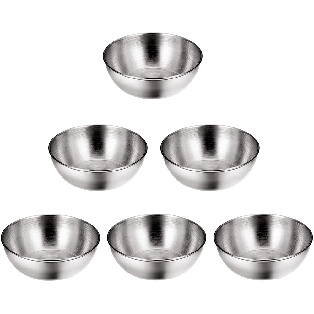 6Pcs 3.3in Stainless Steel Small Serving Bowls Sauce Dishes Round Sushi Dipping Bowl Seasoning Dish Appetizer Plates Metal Ramek