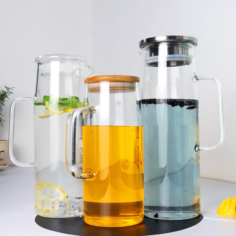 1000ml grote capaciteit hittebestendige bloemen theepot glazen beker sapkan set waterkan koude waterkoker dikker het glas koude waterkoker