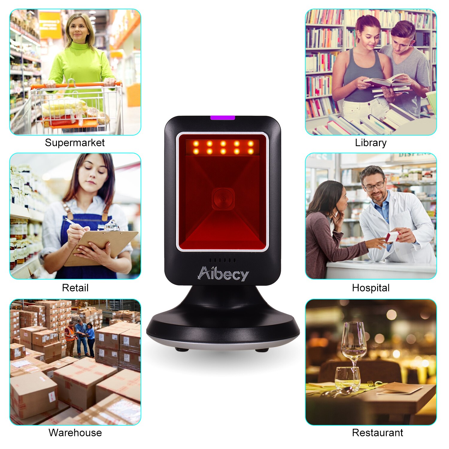 Aibecy 1D/2D/QR MP6300Y Omnidirektionale Barcode Scanner USB Verdrahtete Bar Code Leser CMOS Hand-Freies QR Code Scanner für Einzelhandel