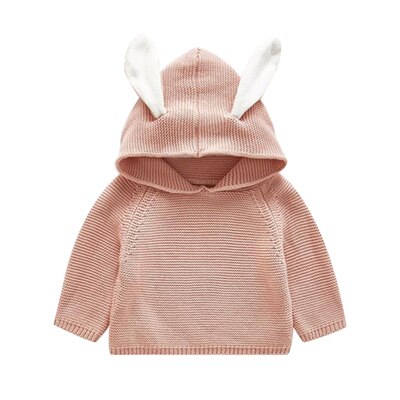 Toddler Kids Hooded Sweater with Rabbit Ear Baby Boy Girls Solid Knit Crochet Tops Winter Long Sleeve Pullover Clothes 3M-3T A20: Pink / 24M