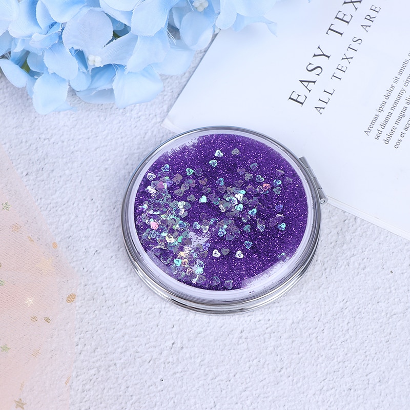 Portable Double-Sided Folding Cosmetic Mirror Female With Flowing Sparkling Sand Mini Makeup Mirror Compact Pocket Mirrors
