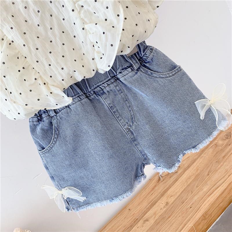 Set di abbigliamento per ragazze 2022 New Summer Polka Dot Top Shorts di jeans vestiti per bambina vestiti per bambini vestiti per bambina 2 pezzi
