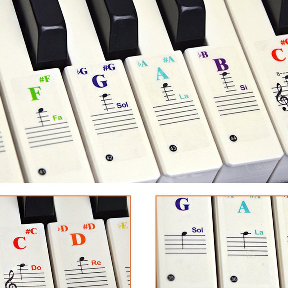 1 Set Piano Keyboard Stickers Stickers Of Stave Notes Removable 88-Key Films Music Note Full Set Colorful Stickers