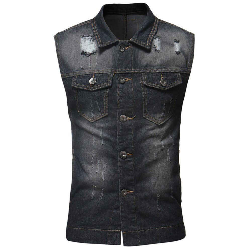 Helisopus automne et hiver manteau en Denim pour hommes classique trou de lavage gilet hommes décontracté sans manches col rabattu gilet: Gray / XXL