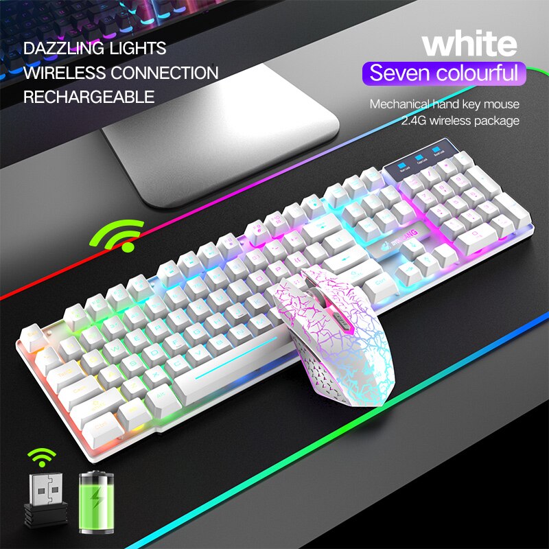2.4G Wireless Gaming Keyboard Mouse Combo Rechargeable LED Backlight Keyboard Optical Mouse For Macbook Laptop PC Gamer Computer