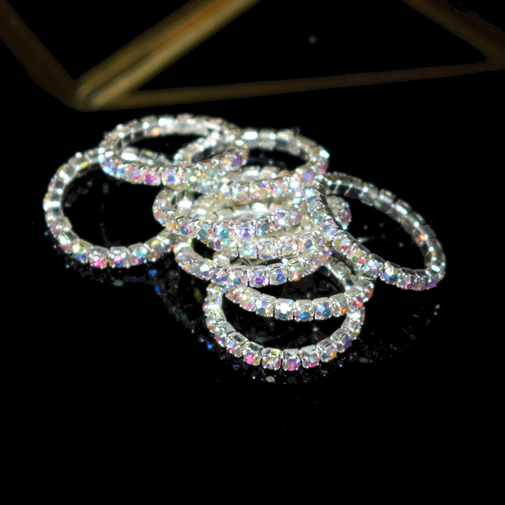 10 stück koreanische Ausführung mehrfarbige strassringe für damen, 1 reihe gemischtfarbiger kristallringe, dehnbarer kristallring, zehenring, partyschmuck