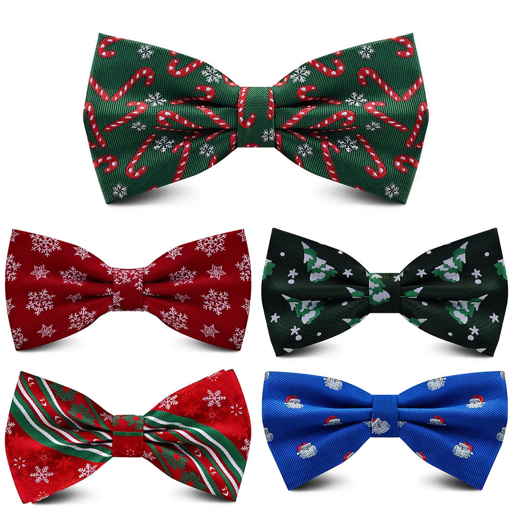 GUSLESON Double Fold Men's Christmas Bow ties Festival Theme Bowties Pre-Tied Neckwear Snow Tree Pattern Novelty Bow Tie