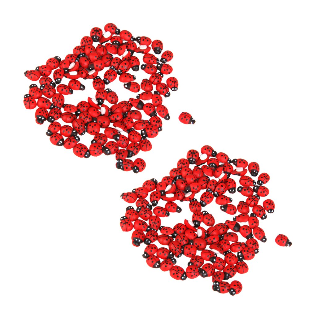 200Pcs Miniatuur Decoratie Lieveheersbeestje Hout Landschap Tuin Art Bonsai Poppen