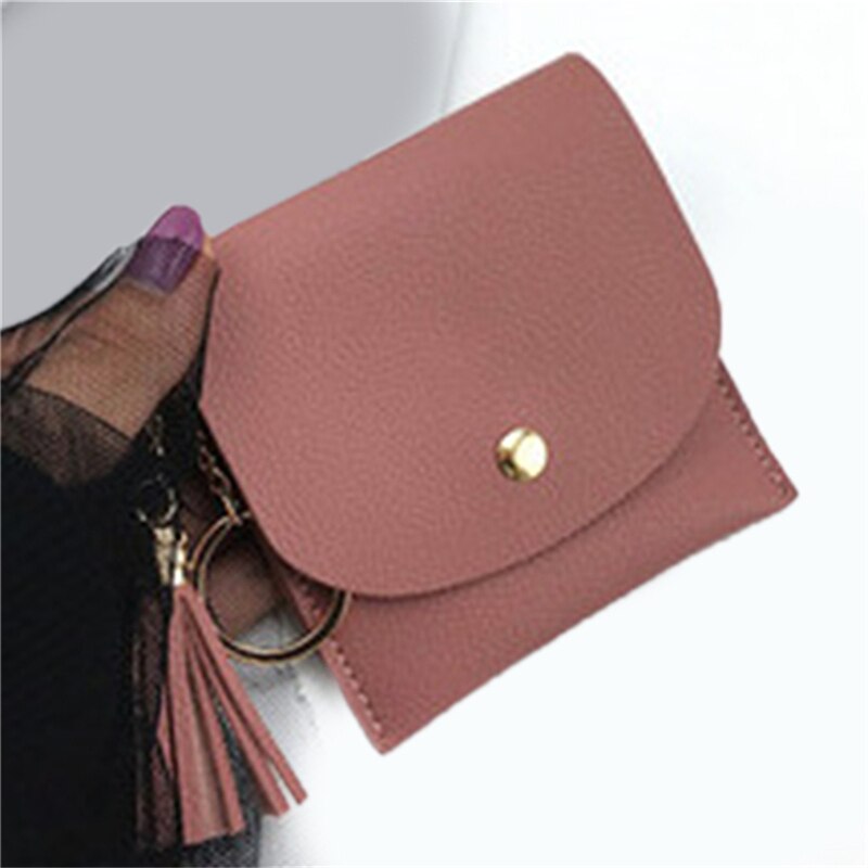 Wallets Women Coin Purse Ladies Pu Leather Tassel & Metal Ring Clutch Keychain Thin Key Bag Card Holders Mini Pouch