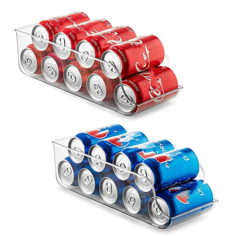 Organizador de latas de cocina, despensa, organizador de latas de refrescos, refrigerador, dispensador transparente, accesorios de cocina, 1/2 Uds.: Negro