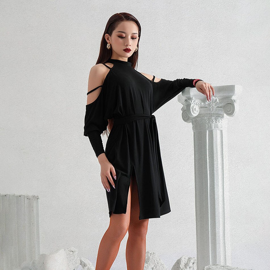 Vestido de baile latino con hombros descubiertos y callos, para mujer, actuación de baile, salón, Samba, Tango, L9698, novedad de: XL